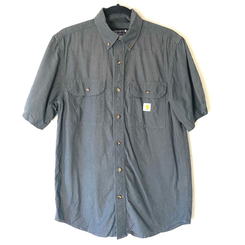 Carhartt Grey Loose Fit Button Up Casual Work Shirt Size Small